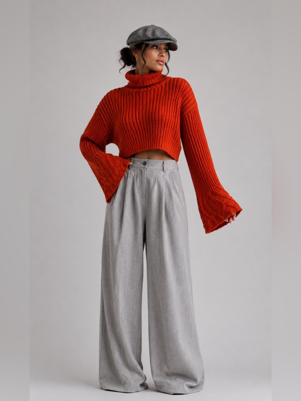 Hanifa Sia Crop Sweater in a vibrant orange Sz Medium